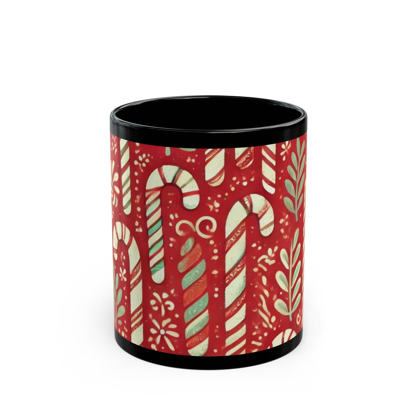 Primitive Candy Cane- 11 oz or 15 oz Ceramic Black Mugs