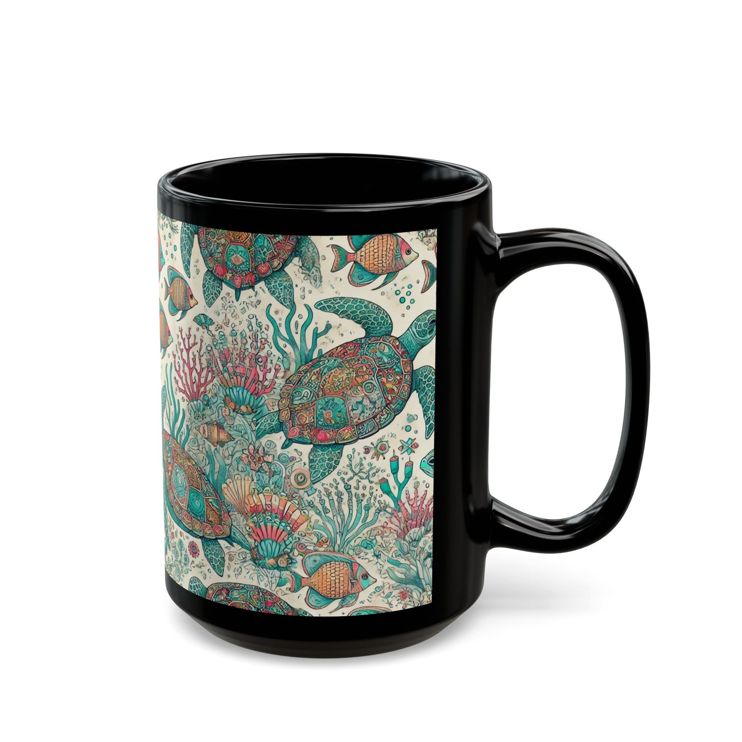 Turtle swimming- 11 oz or 15 oz Ceramic Black Mugs