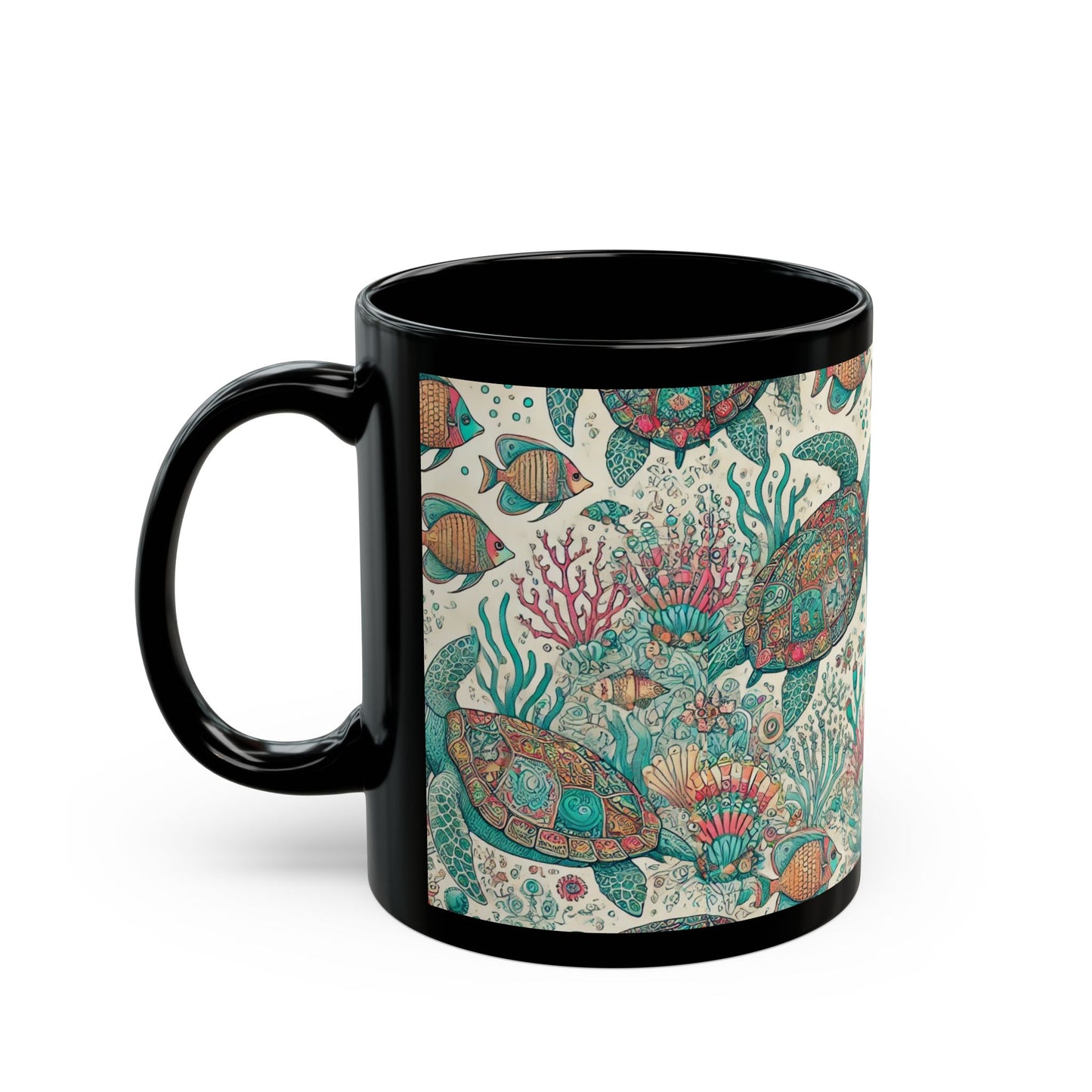 Turtle swimming- 11 oz or 15 oz Ceramic Black Mugs