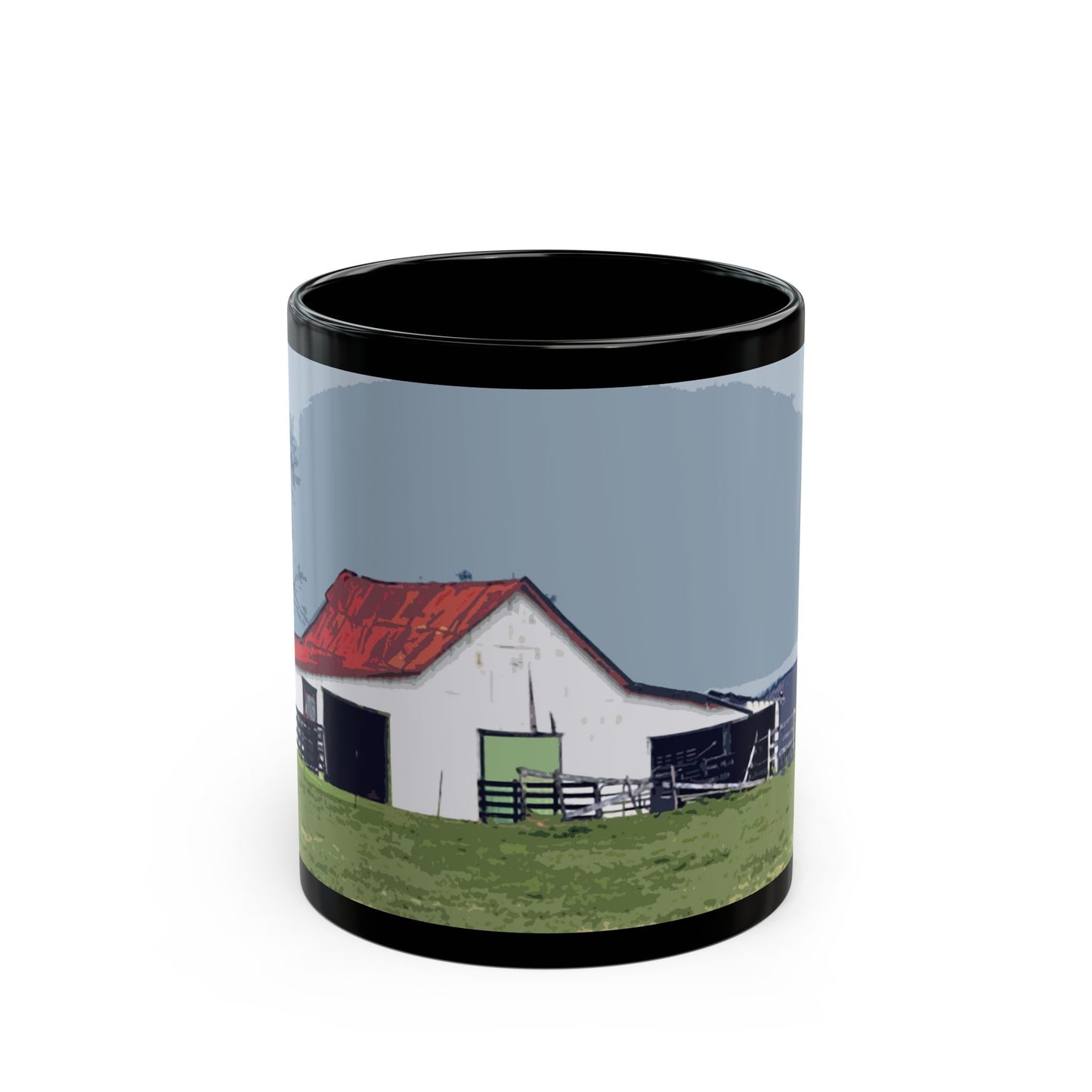 Red Roof Mountain - 11 oz or 15 oz Ceramic Black Mugs