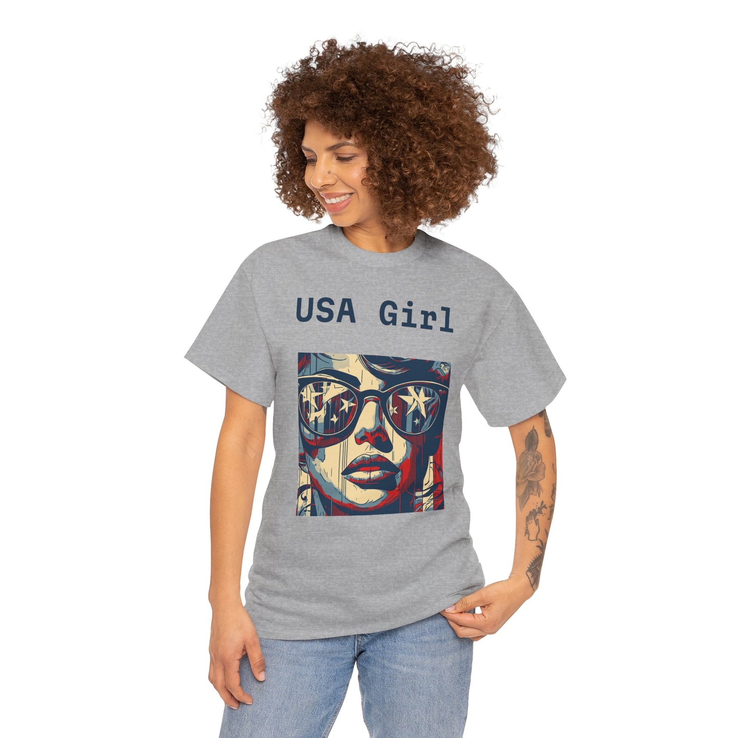 "USA Girl" - Amazing Unisex Heavy Cotton Short Sleeve Tee Shirts!