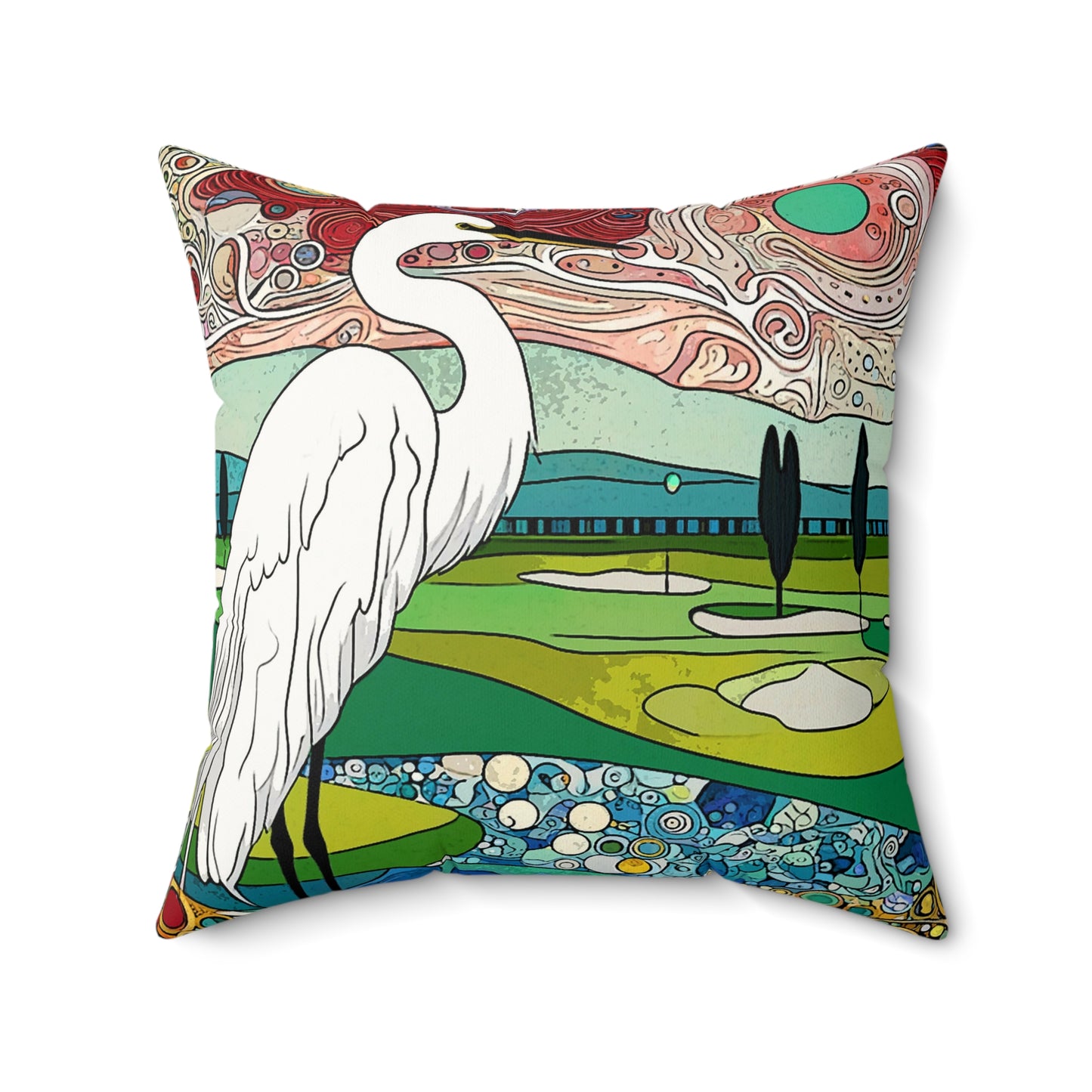 Florida Egret Faux Suede Square Pillow