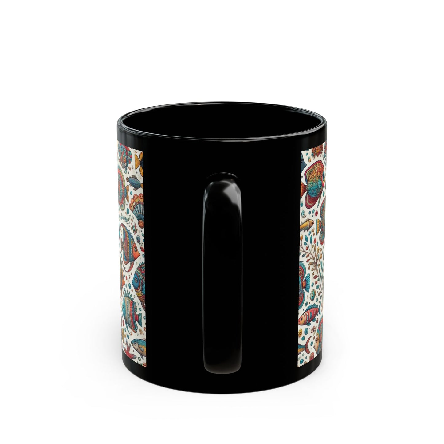 Fishes of the Sea- 11 oz or 15 oz Ceramic Black Mugs