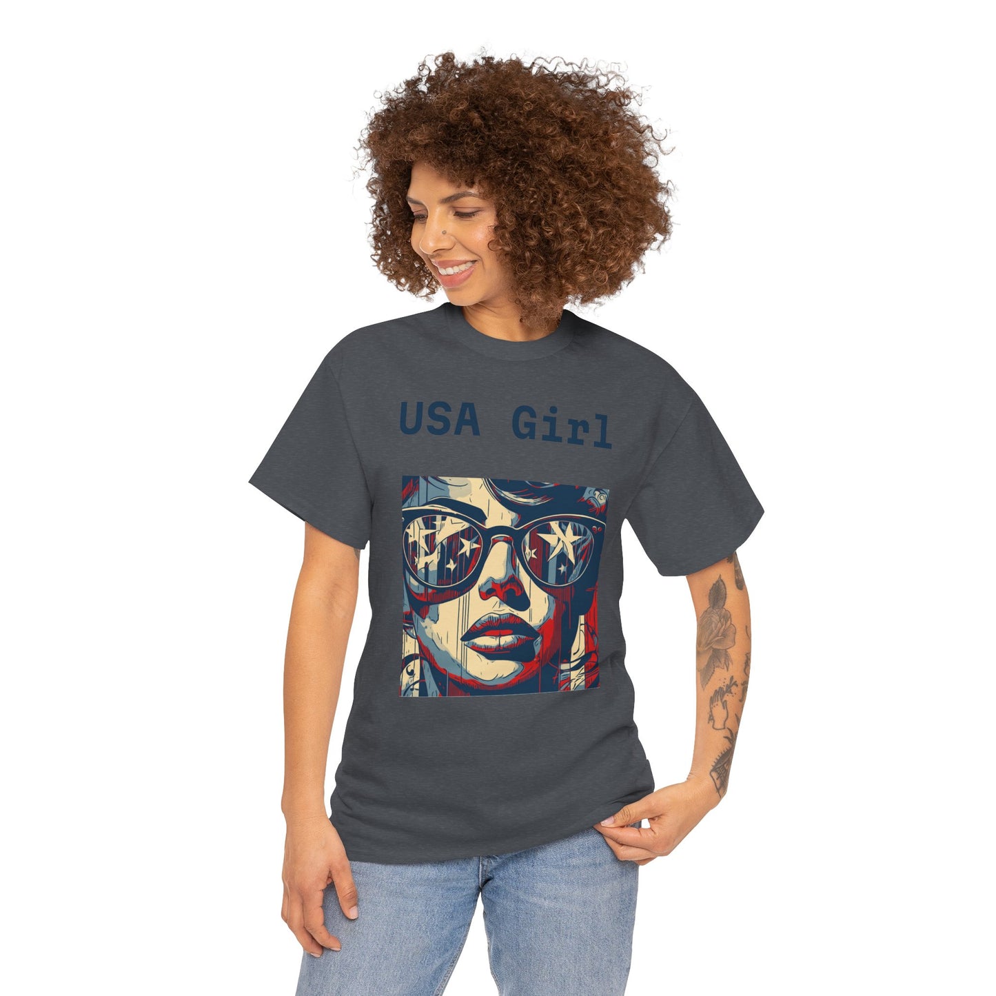 "USA Girl" - Amazing Unisex Heavy Cotton Short Sleeve Tee Shirts!