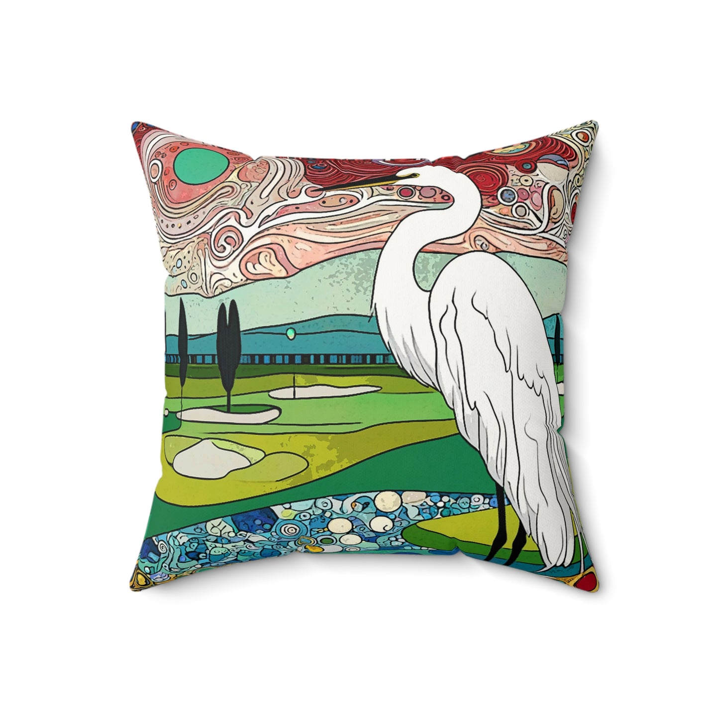 Florida Egret Faux Suede Square Pillow