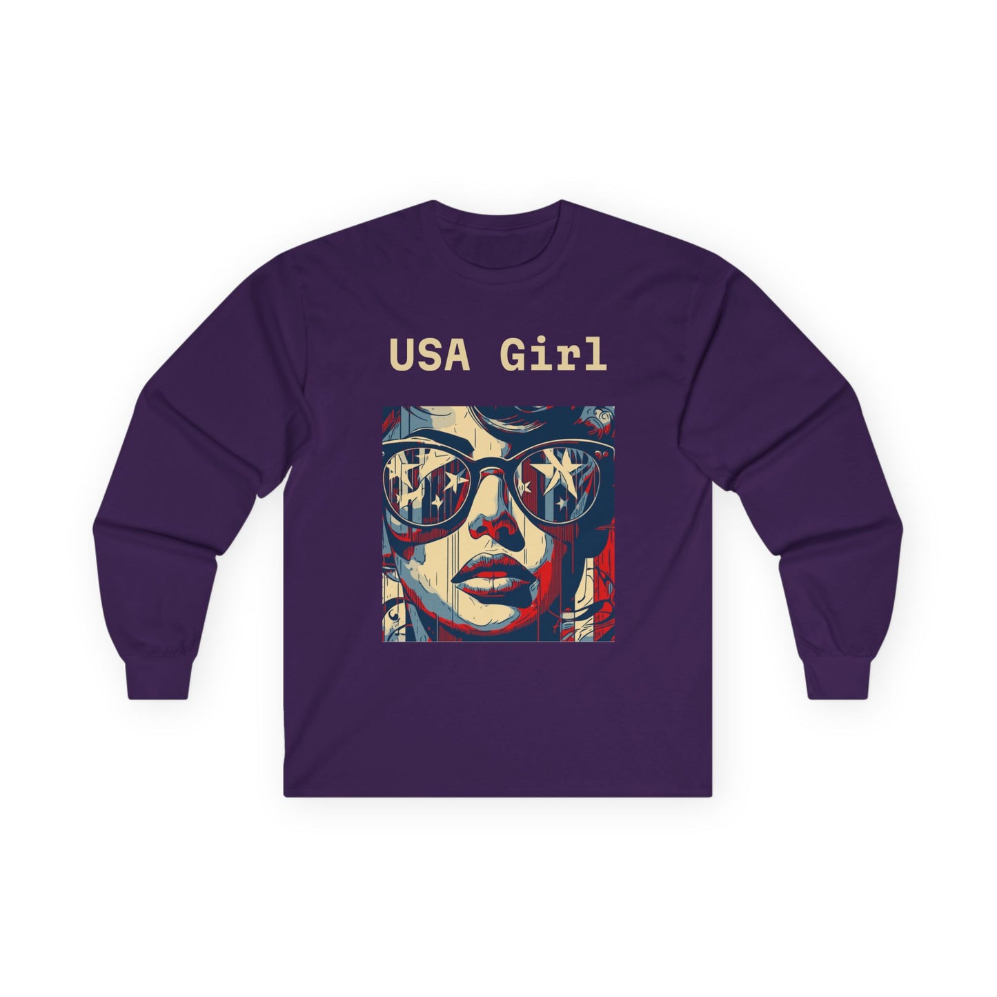 "USA Girl" Long Sleeve Casual Unisex Tee Shirt
