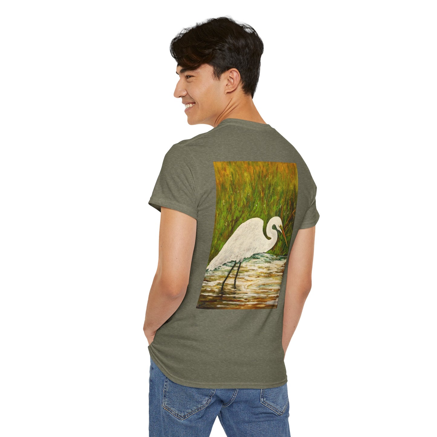 White Egret- Amazing Unisex Heavy Cotton Short Sleeve Tee Shirts!