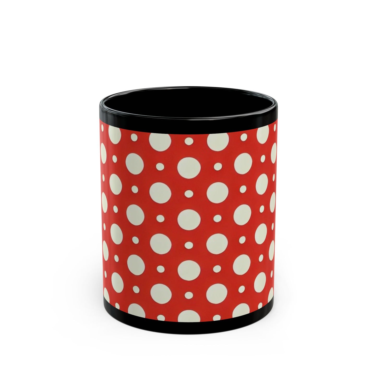 Red and white polka Dots - 11 oz or 15 oz Ceramic Black Mugs