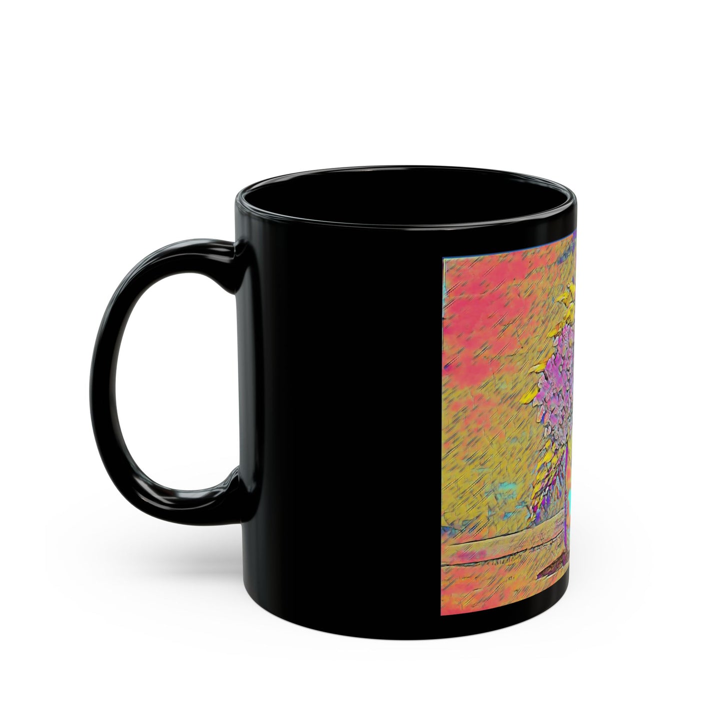 Old Fashion Hydrangea- 11 oz or 15 oz Ceramic Black Mugs