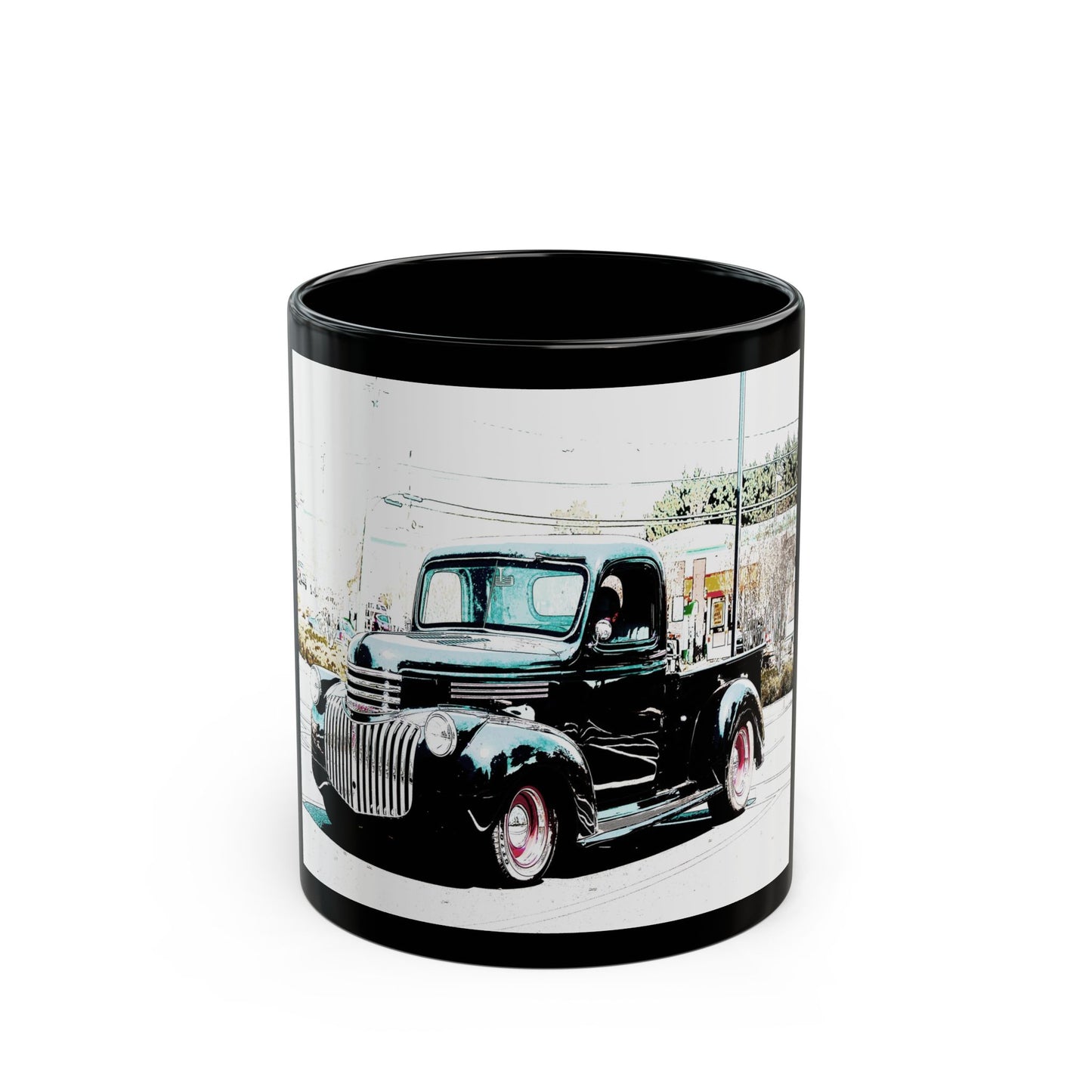 Vintage Black Truck - 11 oz or 15 oz Ceramic Black Mugs