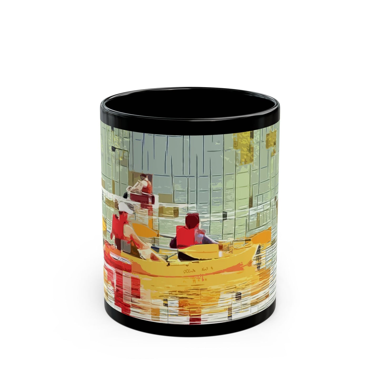Kayak in the River- 11 oz or 15 oz Ceramic Black Mugs