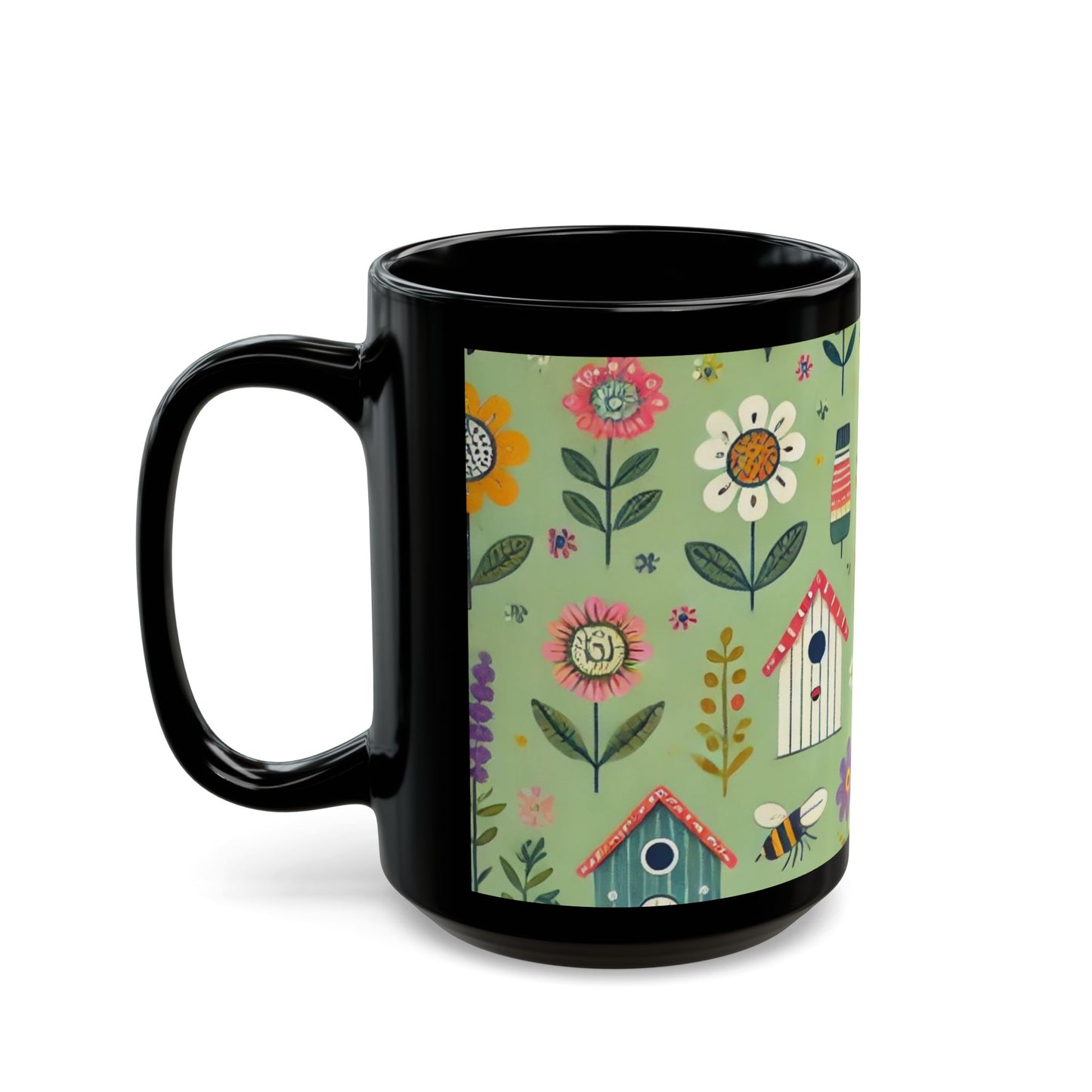 Green Spring Garden- 11 oz or 15 oz Ceramic Black Mugs