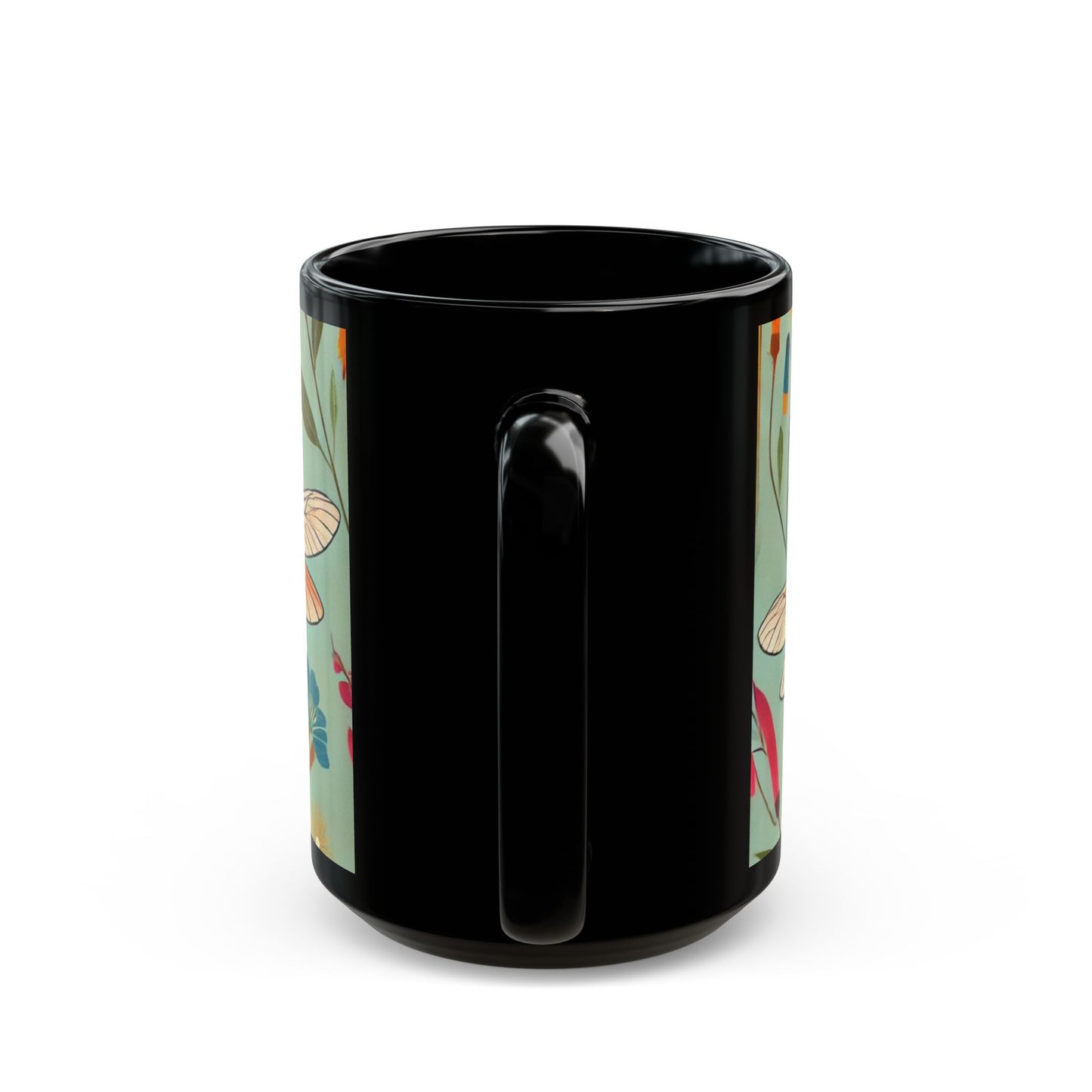 Fireflies and Garden Flowers - 11 oz or 15 oz Ceramic Black Mugs