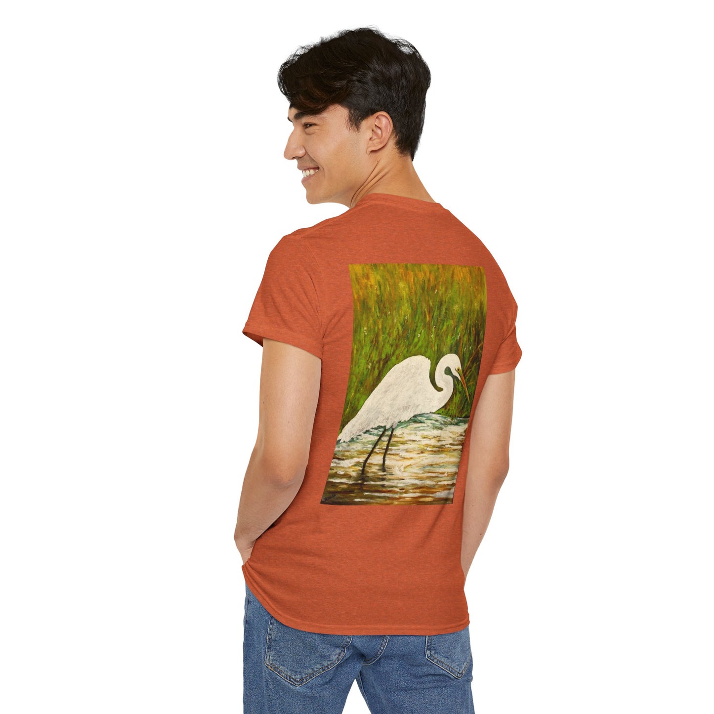 White Egret- Amazing Unisex Heavy Cotton Short Sleeve Tee Shirts!