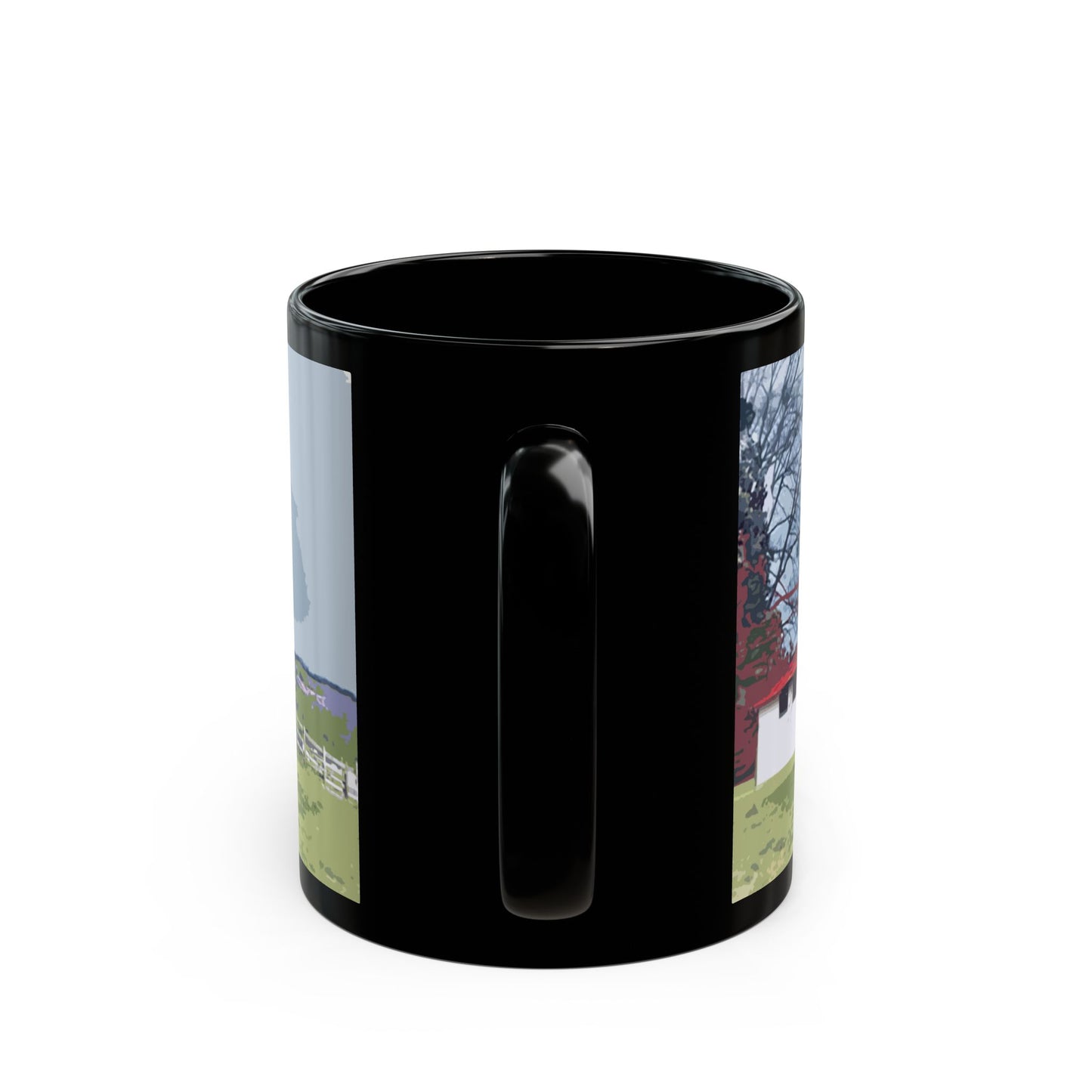 Red Roof Mountain - 11 oz or 15 oz Ceramic Black Mugs