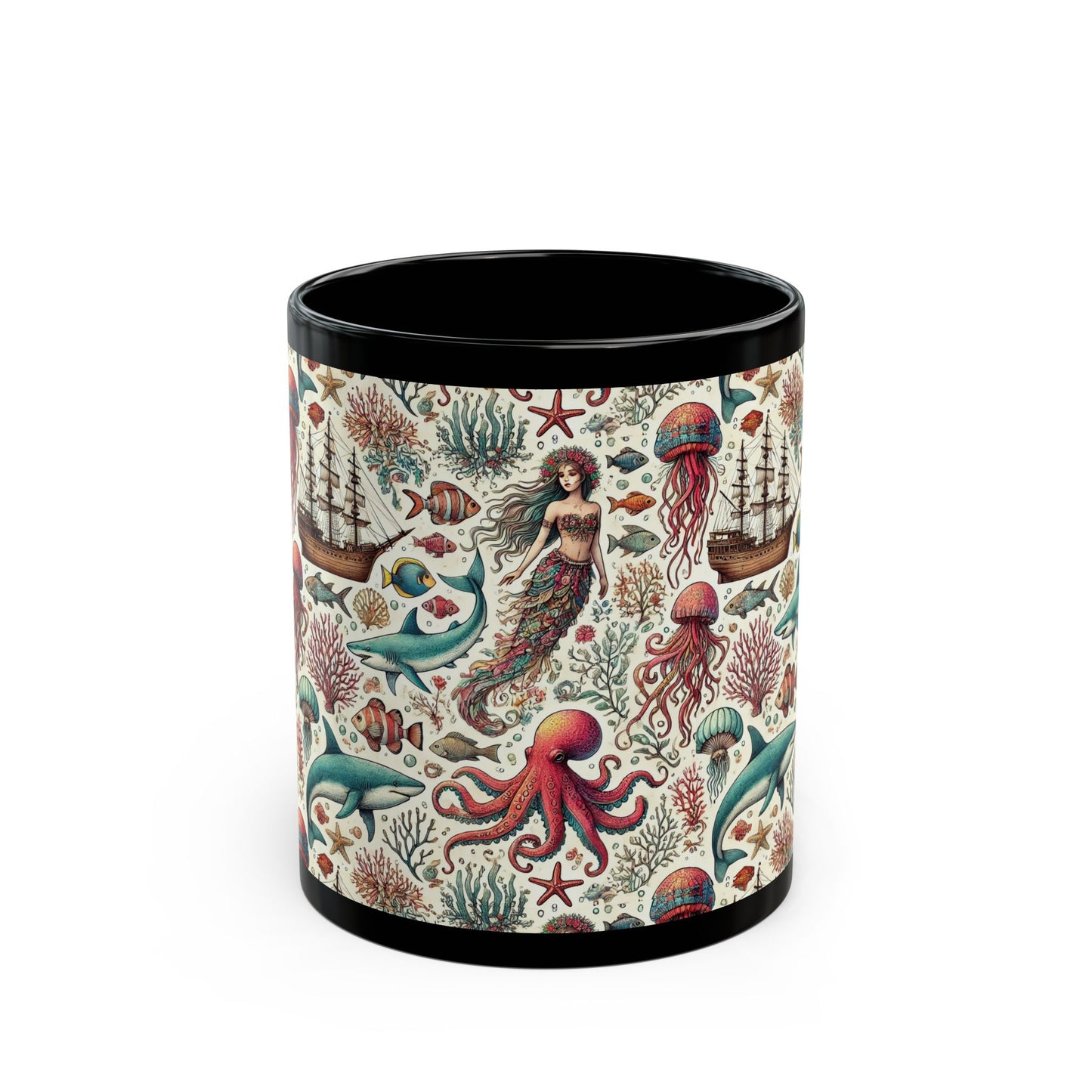 Under the Seas- 11 oz or 15 oz Ceramic Black Mugs