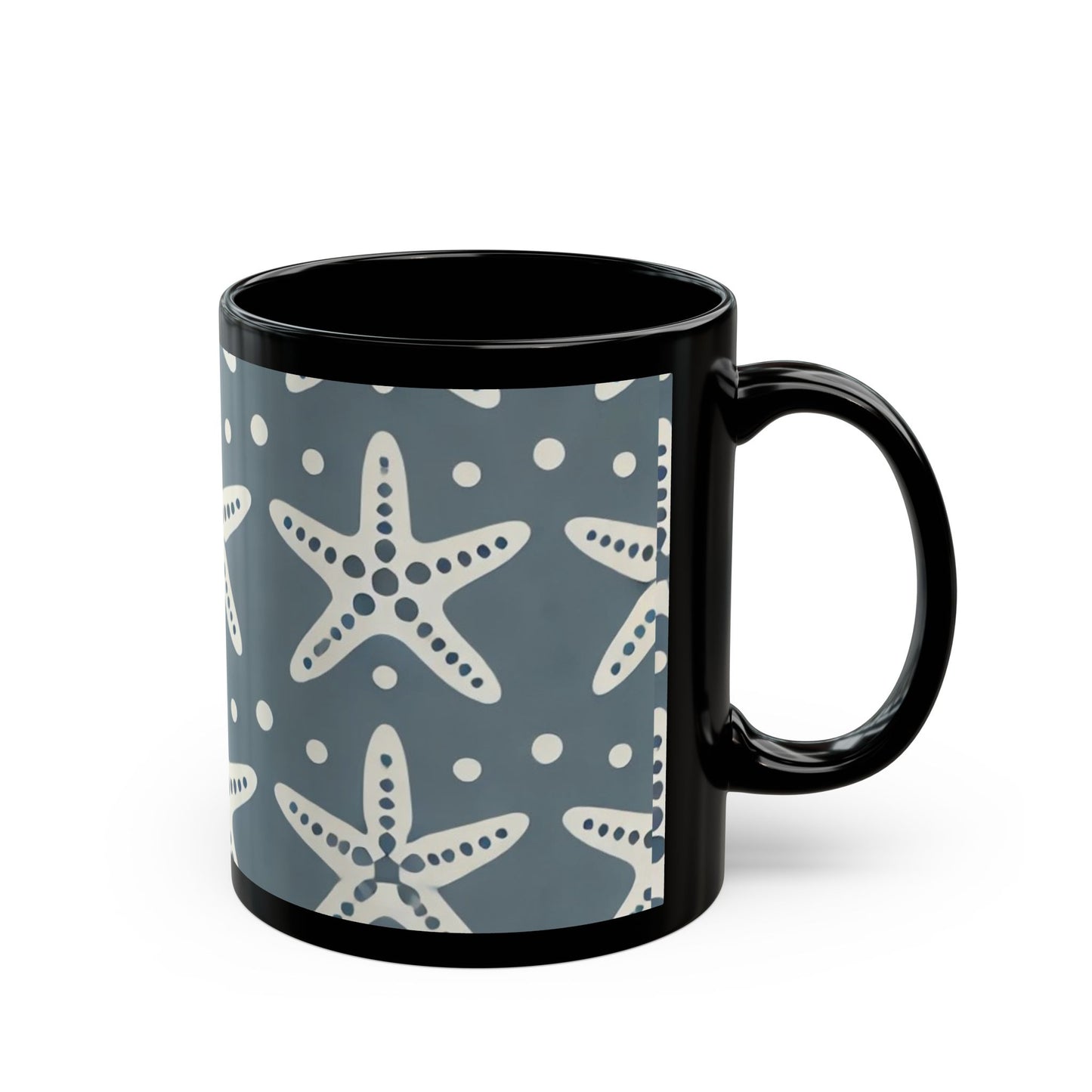 Modern White Starfish- 11 oz or 15 oz Ceramic Black Mugs