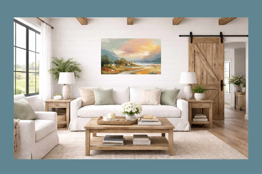 The Road to Quiet Light, Warm Coastal Landscape, Impressionist Cottage Wall Art, Giclee Paper- Wood- Metal- Canvas