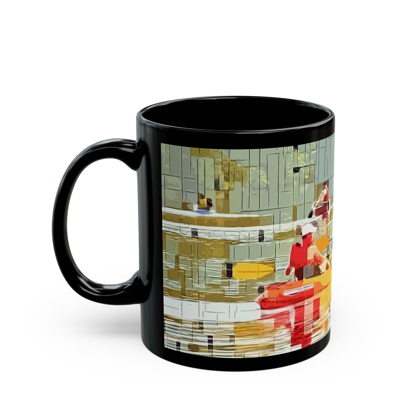 Kayak in the River- 11 oz or 15 oz Ceramic Black Mugs