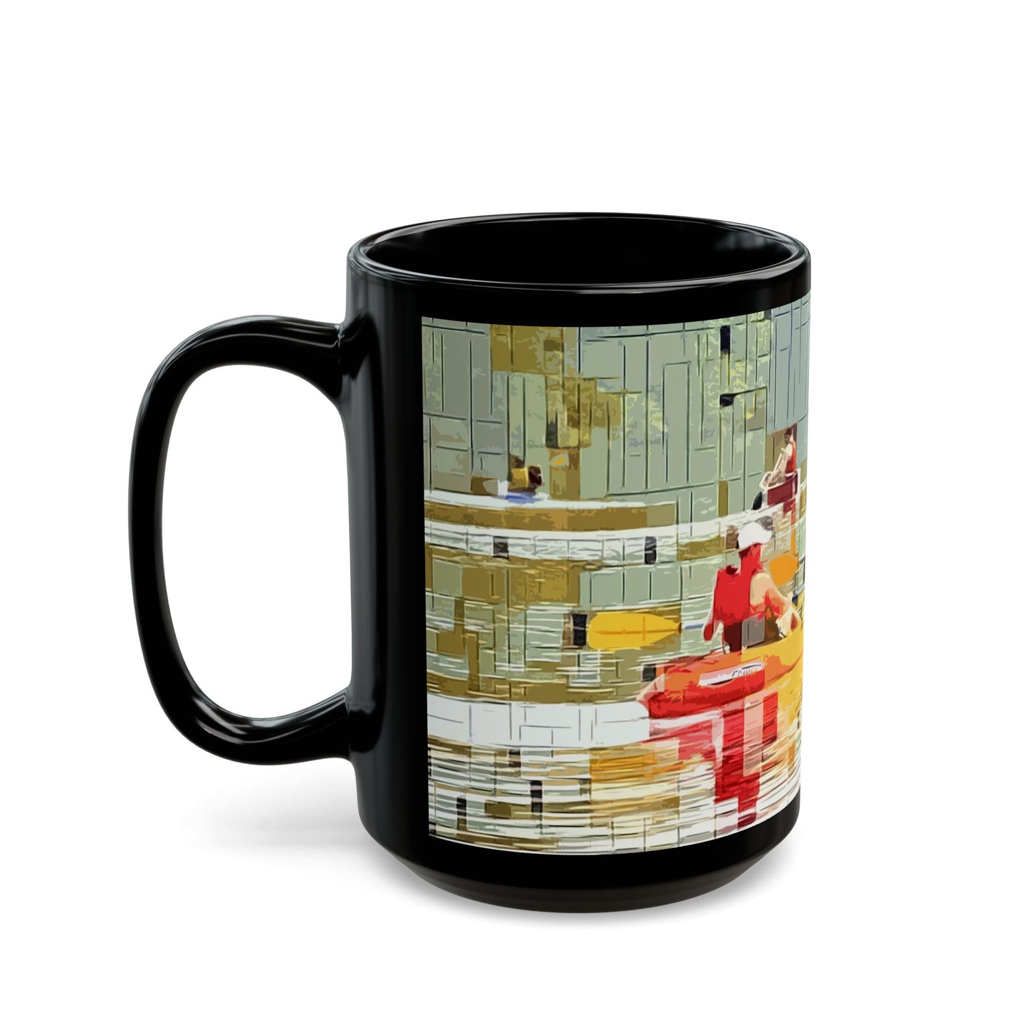 Kayak in the River- 11 oz or 15 oz Ceramic Black Mugs