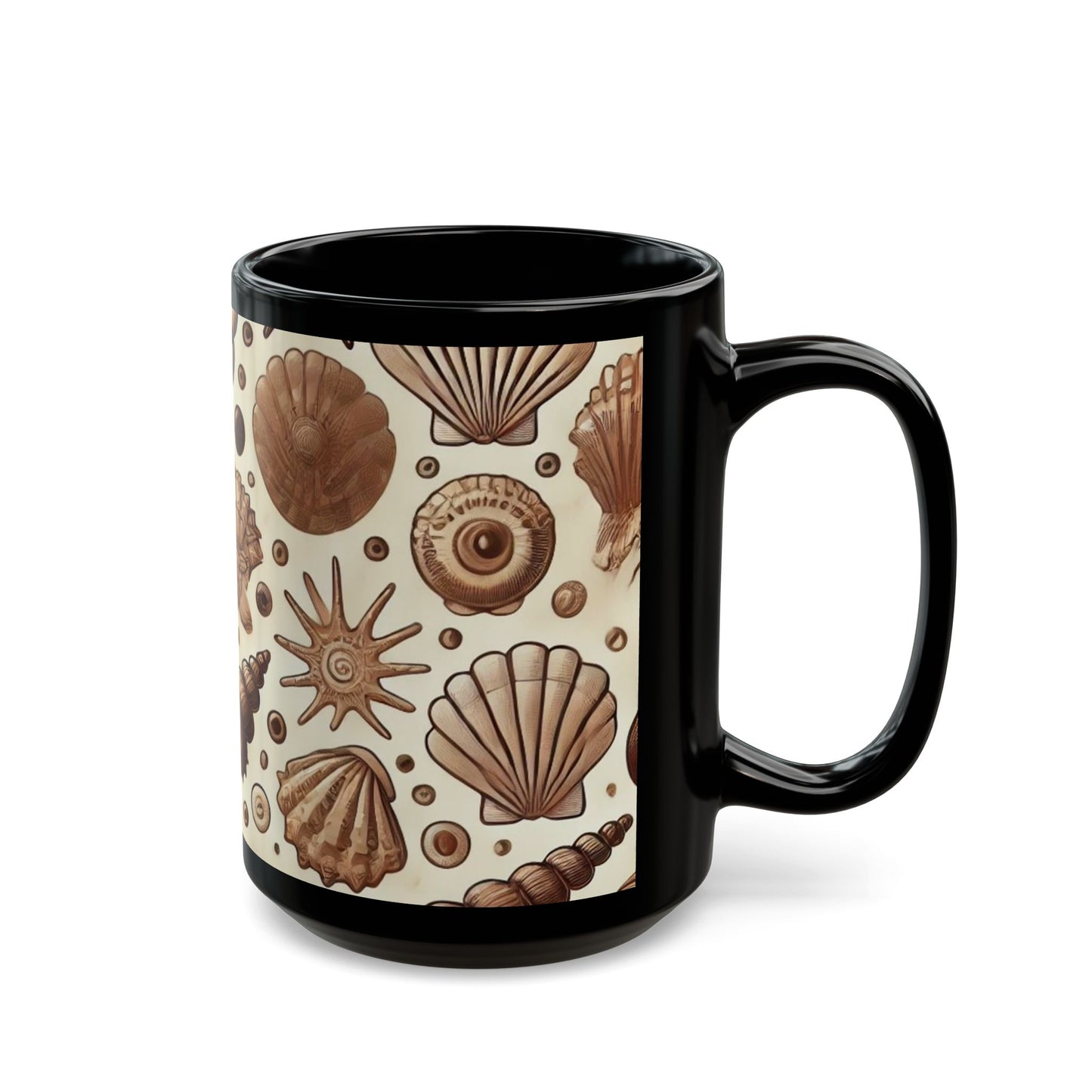 Brown Seashells- 11 oz or 15 oz Ceramic Black Mugs
