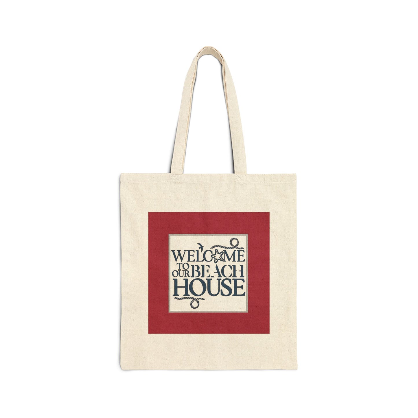 "Welcome to the Beach House- Red" Stylish Cotton Canvas Tote Bag