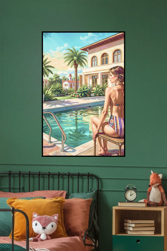 By The Pool| Vintage Style Art| Giclee Paper- Wood- Metal- Canvas