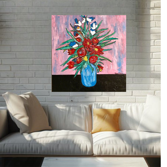 Gift of Flowers/ Original Acrylic Painting by Teresa Johnson/ 22" x 22" x 1" – Textured & Expressive makes a lively, heartfelt addition to any space.