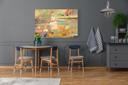 Feeding the Chickens-Animal-Giclee Prints, Canvas, Wood, or Metal Art