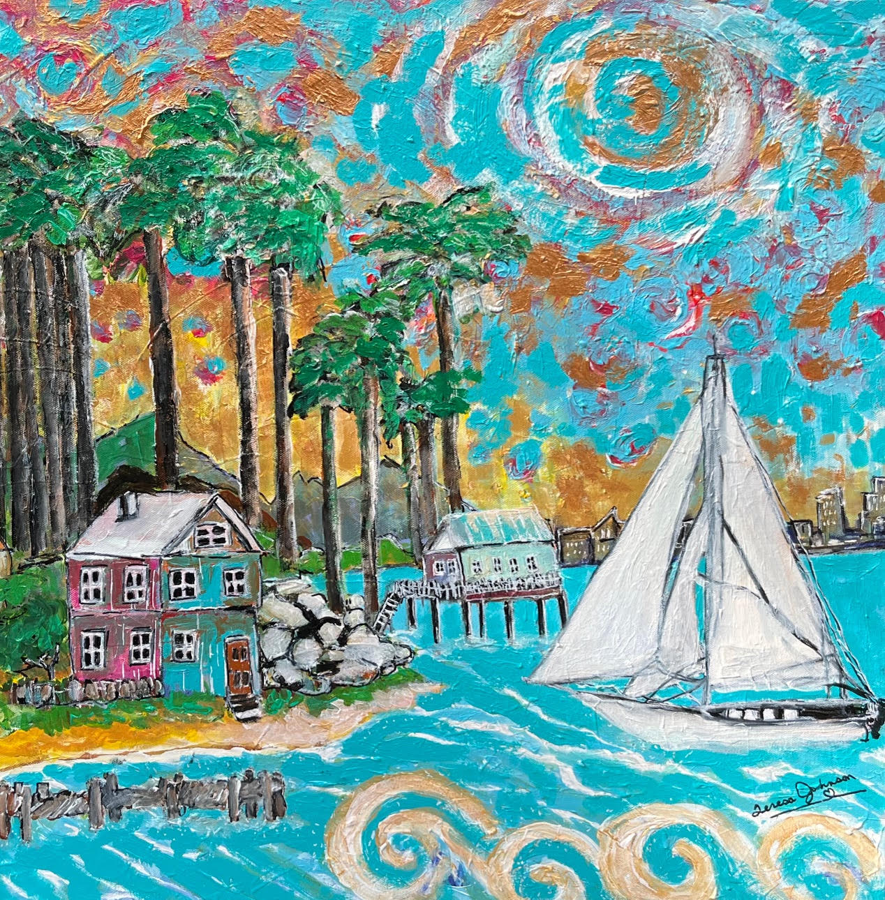 Island Days 24" x 24" x 1" Acrylic Painting on Gallery Canvas