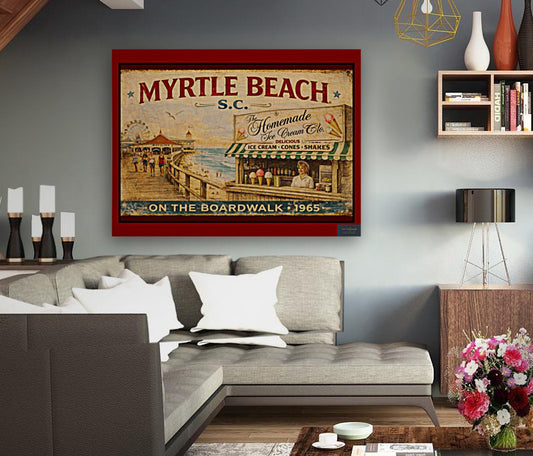 Myrtle Beach SC Vintage Sign | Prints, Canvas, Wood, or Metal Art