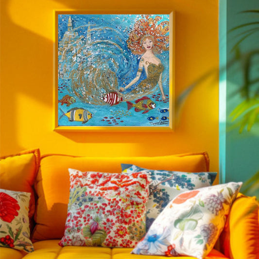 Nautica mermaid art – Original Acrylic Painting| (24x12x 1.5-inch) Textured Impressionist Wall Art | Teresa Johnson