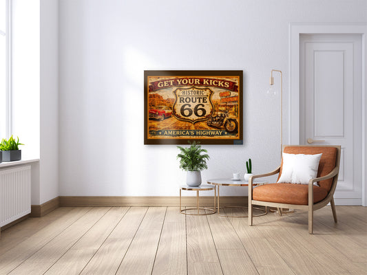 Historical Route 66 Vintage Sign| Prints, Canvas, Wood, or Metal Art