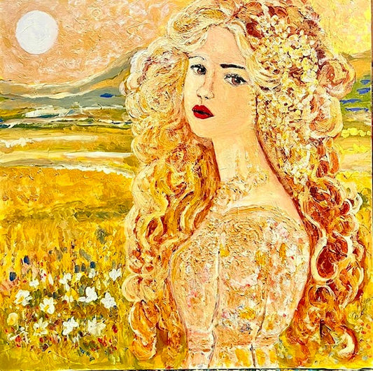The Queen of Summer: Lady Solmara "24"x 24" x 1.5" Acrylic textured and varnished painting.