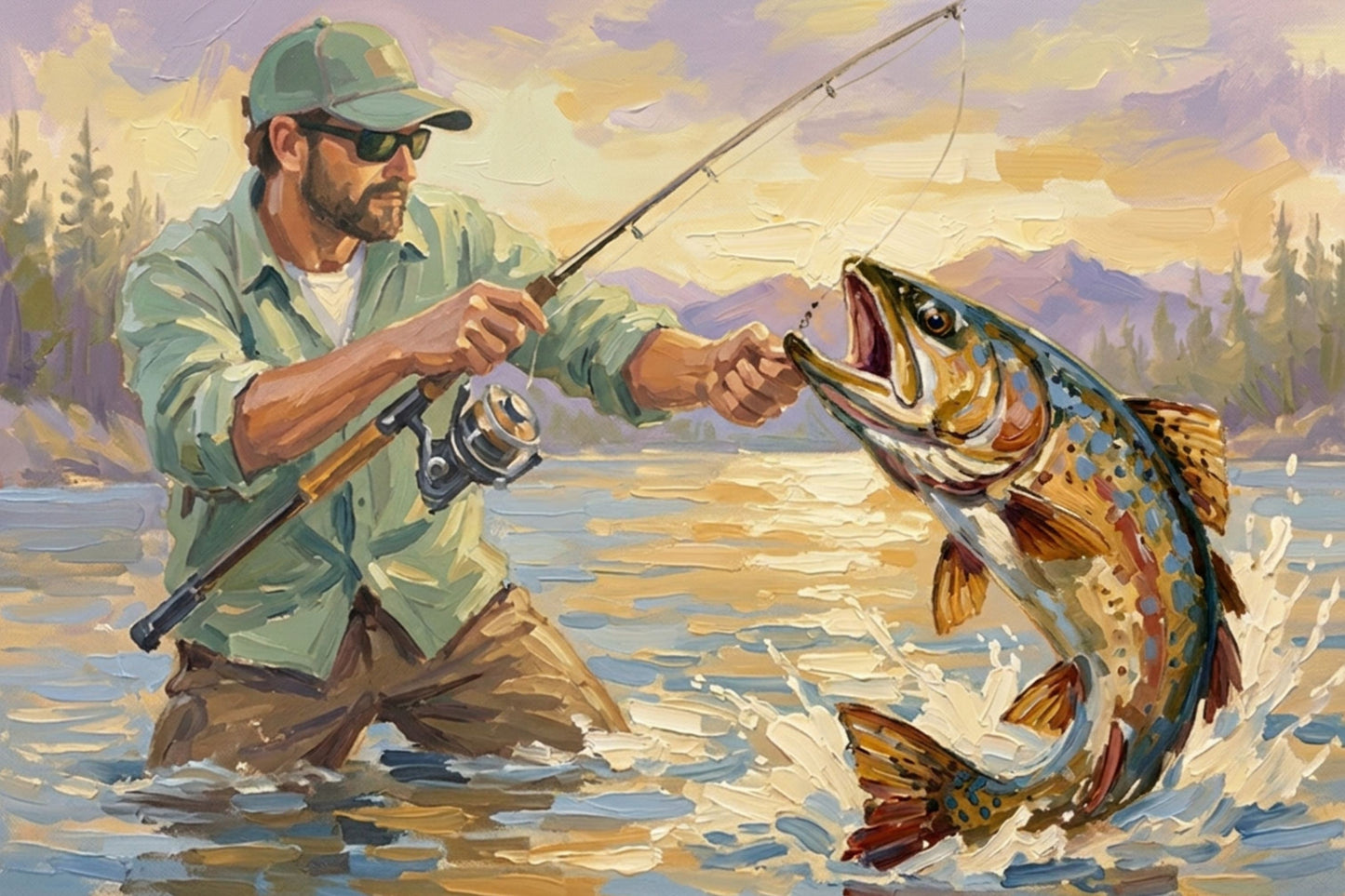 The Big Catch | Fisherman and Trout Art | Giclée Paper • Canvas • Wood • Metal Panels