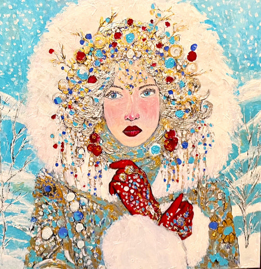 The Queen of Winter: Lady Eyra. 24"x 24" x 1.5" Acrylic textured and varnished painting