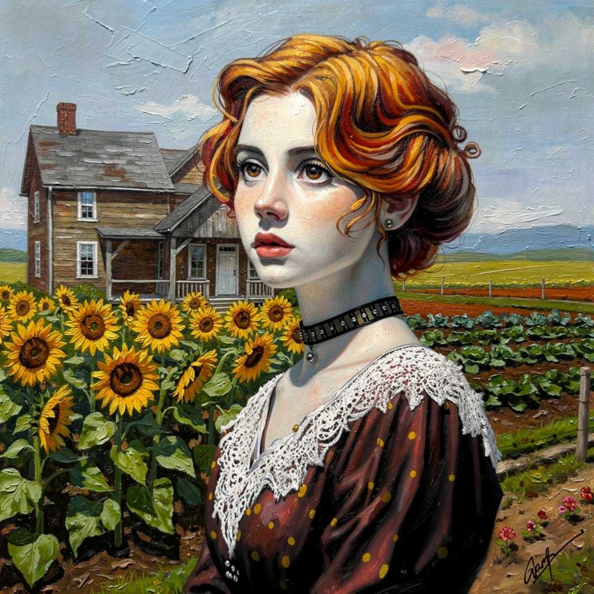 Vintage Farm Girl| Harvest Art| Giclee Paper- Wood- Metal- Canvas