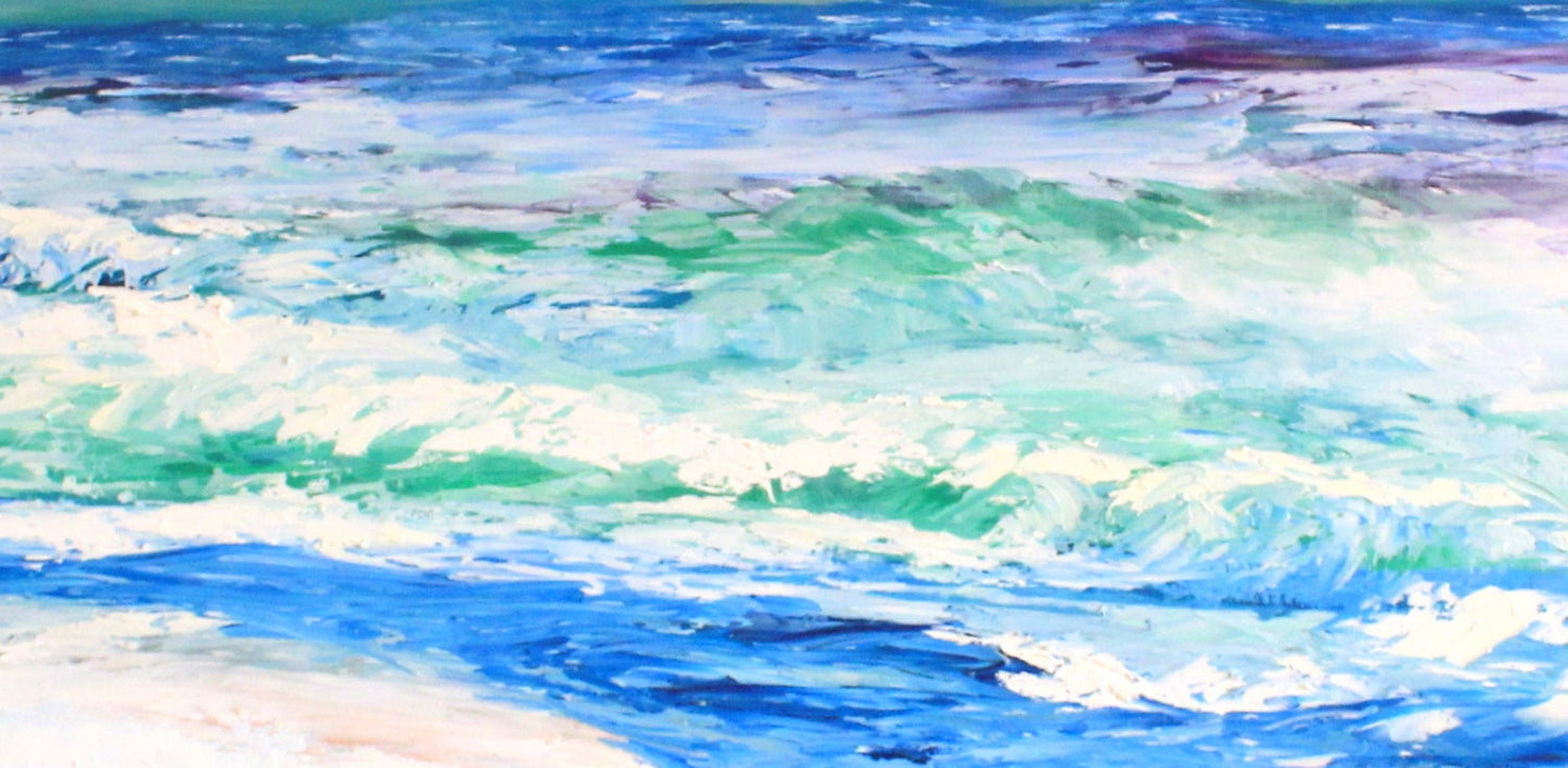 Breakfast in Destin. Birds having their morning meal in the white sand in Destin Fla. 24x48x 1 Huge Textured Painting.