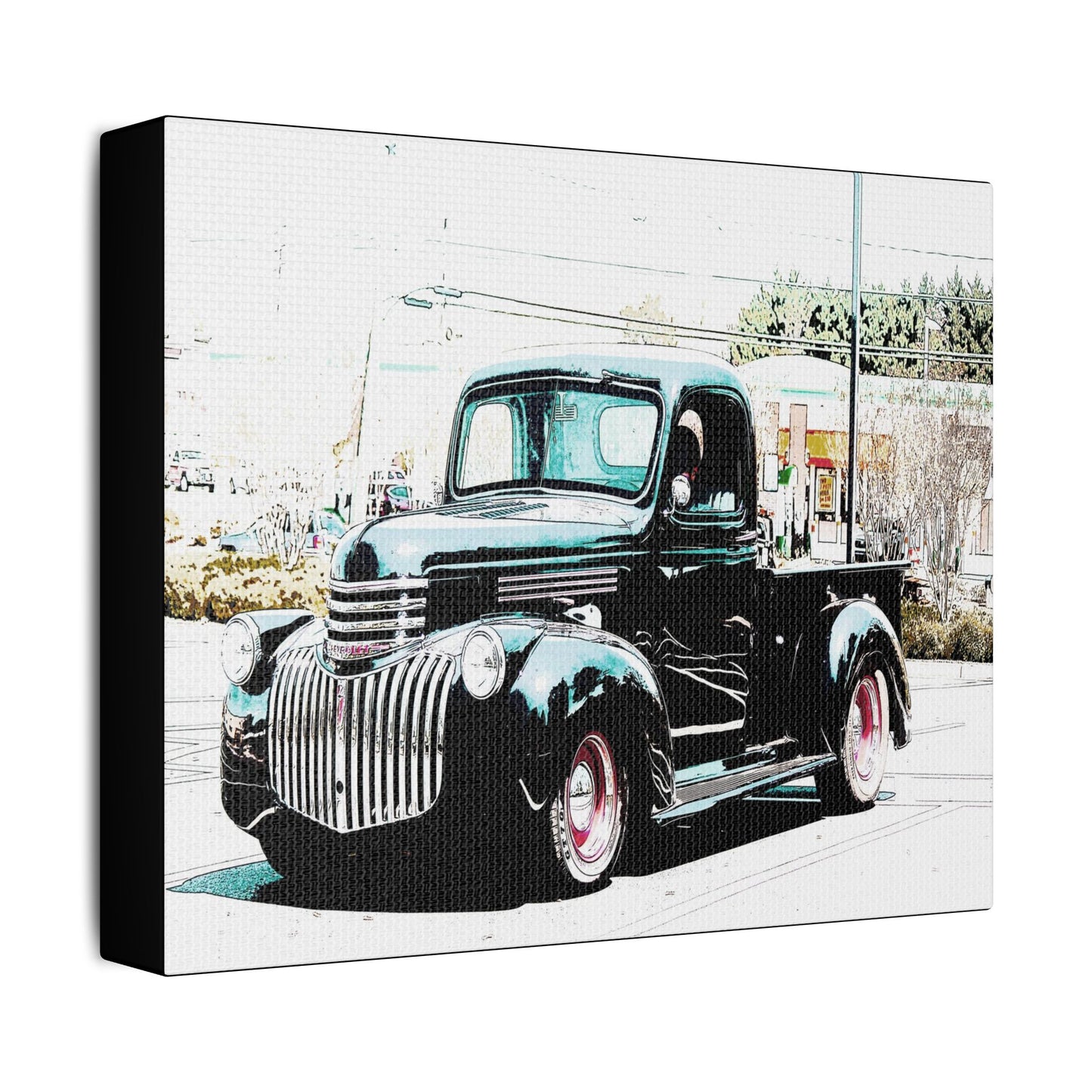 Black Vintage Truck- Art- Gallery Wrapped- Satin Stretched Canvas Gallery Wraps - No Frame Needed