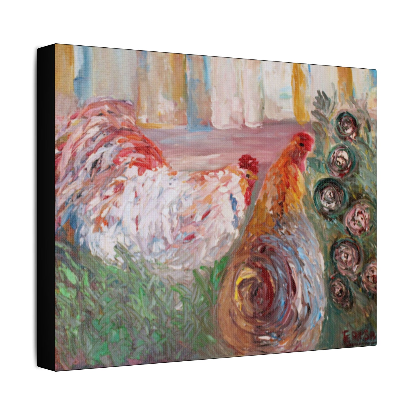 Betsy's Chicken- Art- Gallery Wrapped- Satin Stretched Canvas Gallery Wraps - No Frame Needed