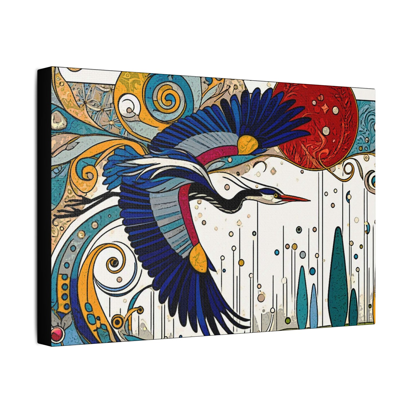 Blue Heron- Art- Gallery Wrapped- Satin Stretched Canvas Gallery Wraps - No Frame Needed