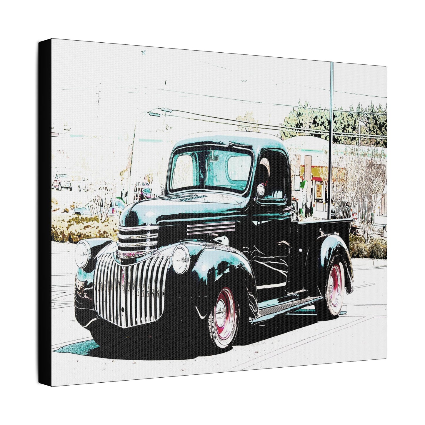 Black Vintage Truck- Art- Gallery Wrapped- Satin Stretched Canvas Gallery Wraps - No Frame Needed