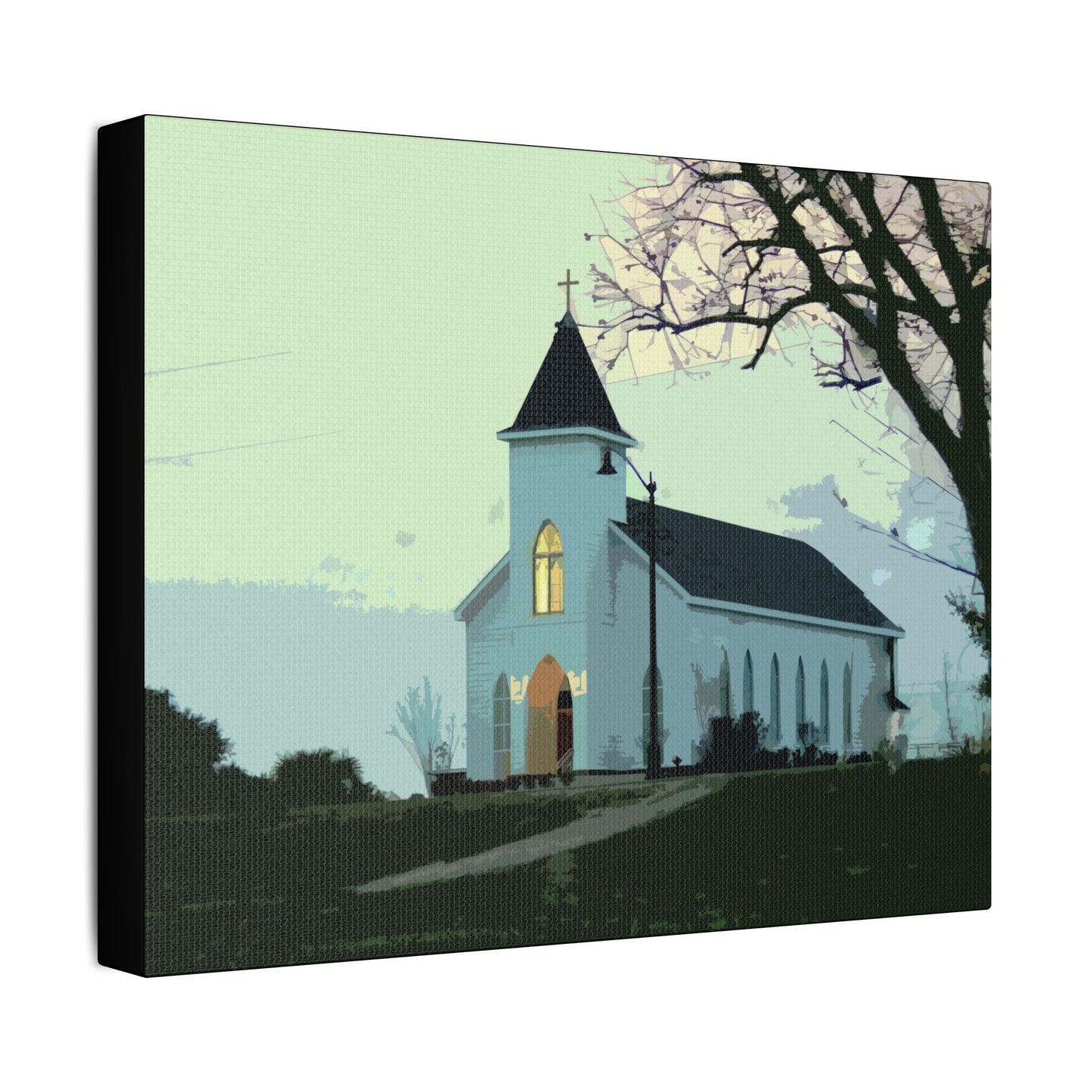 Coastal Church- Art- Gallery Wrapped- Satin Stretched Canvas Gallery Wraps - No Frame Needed