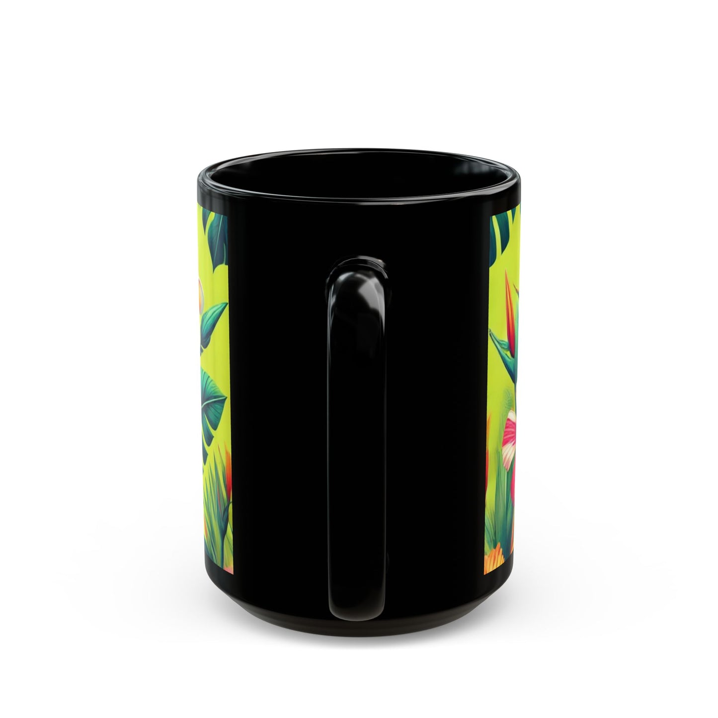 Tropical Florals - 11 oz or 15 oz Ceramic Black Mugs