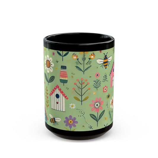 Green Spring Garden- 11 oz or 15 oz Ceramic Black Mugs