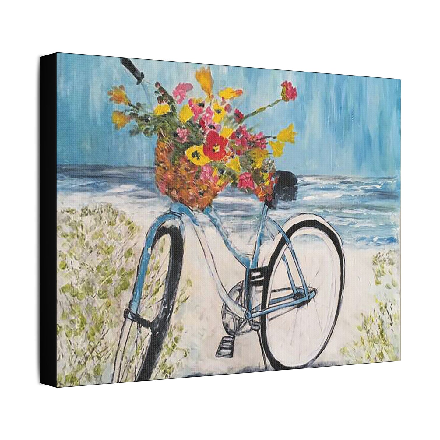 Biking on the Beach- Art- Gallery Wrapped- Satin Stretched Canvas Gallery Wraps - No Frame Needed