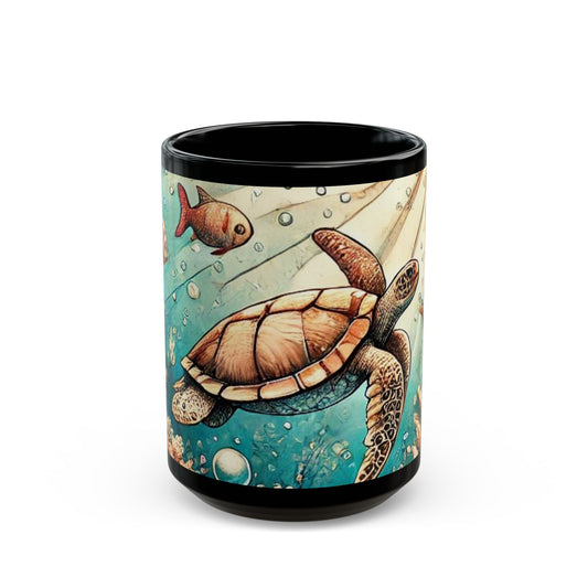 Sea Turtle- 11 oz or 15 oz Ceramic Black Mugs