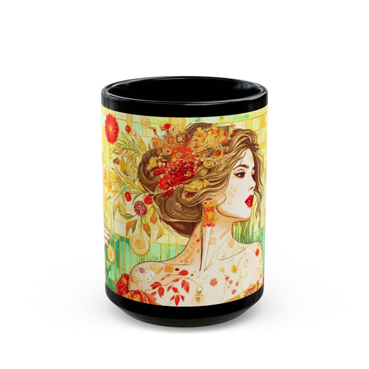 The Queen of Spring - 11 oz or 15 oz Ceramic Black Mugs- 11 oz or 15 oz Ceramic Black Mugs