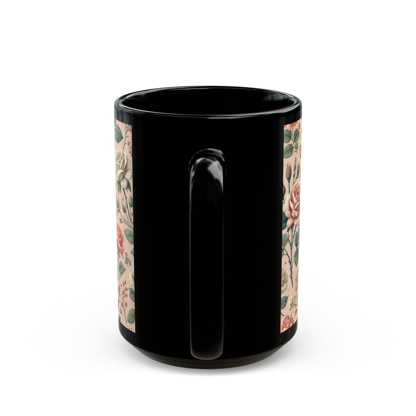 Shabby Chic Pink Roses- 11 oz or 15 oz Ceramic Black Mugs