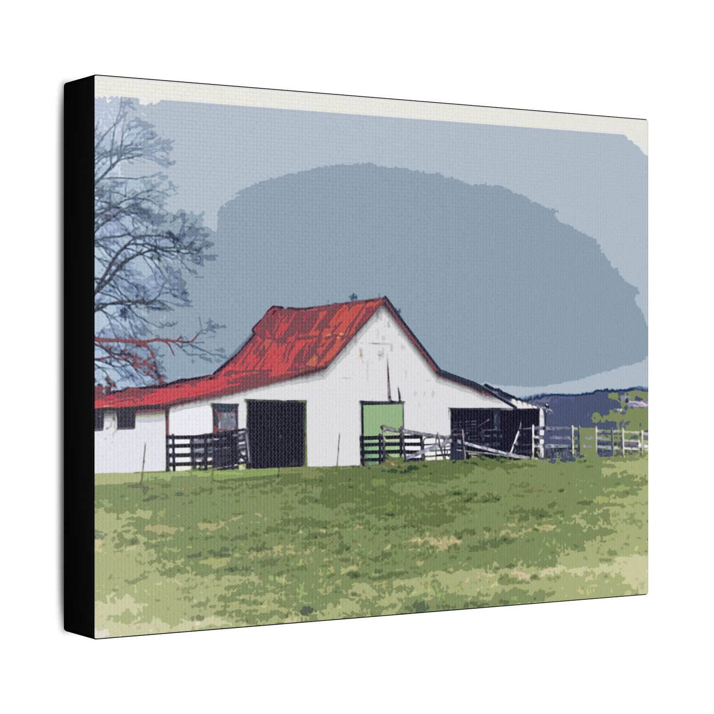 Red Roof Mountain Barn- Art- Gallery Wrapped- Satin Stretched Canvas Gallery Wraps - No Frame Needed